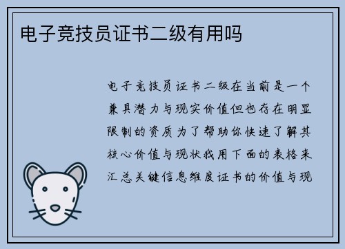 电子竞技员证书二级有用吗